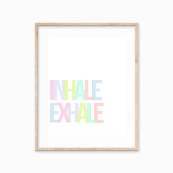 Inhale Exhale Rainbow Pastel Lettering Yoga Breath Quote Art Poster