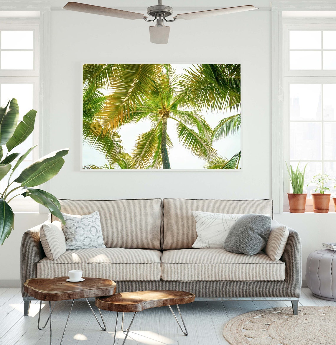 Sunlit Palm Tree Canopy From Below Tropical Fronds Photo Poster - Image 2