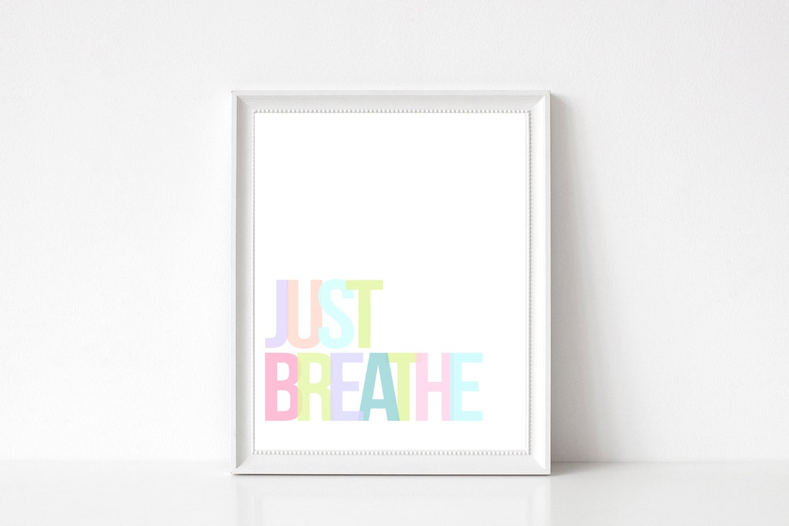 Just Breathe Mindful Pastel Gradient Lettering Calm Quote Art Poster - Image 3