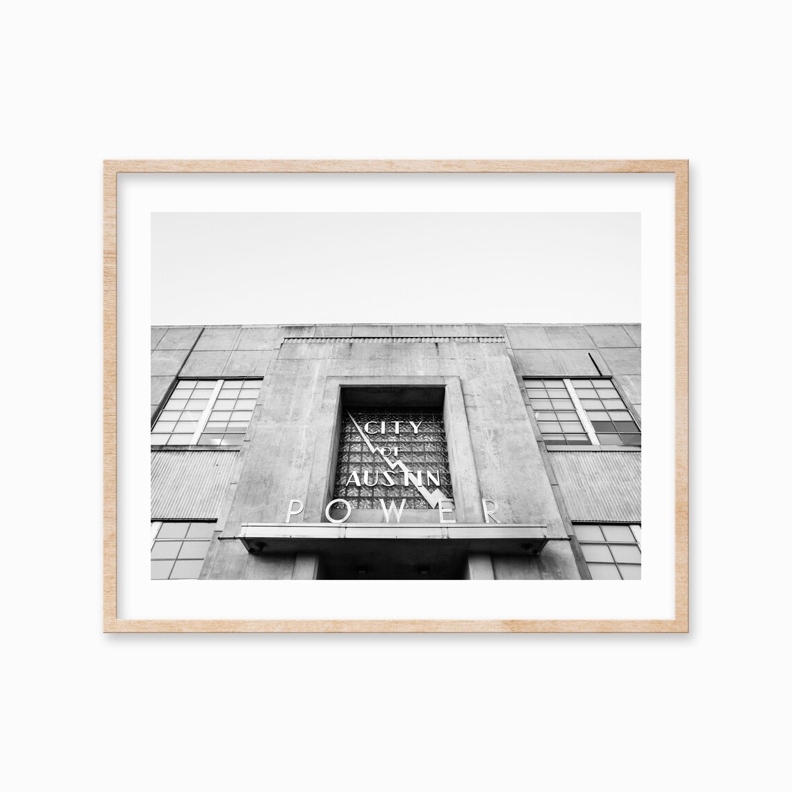 City of Austin Power Art Deco Facade Black and White Photo Poster