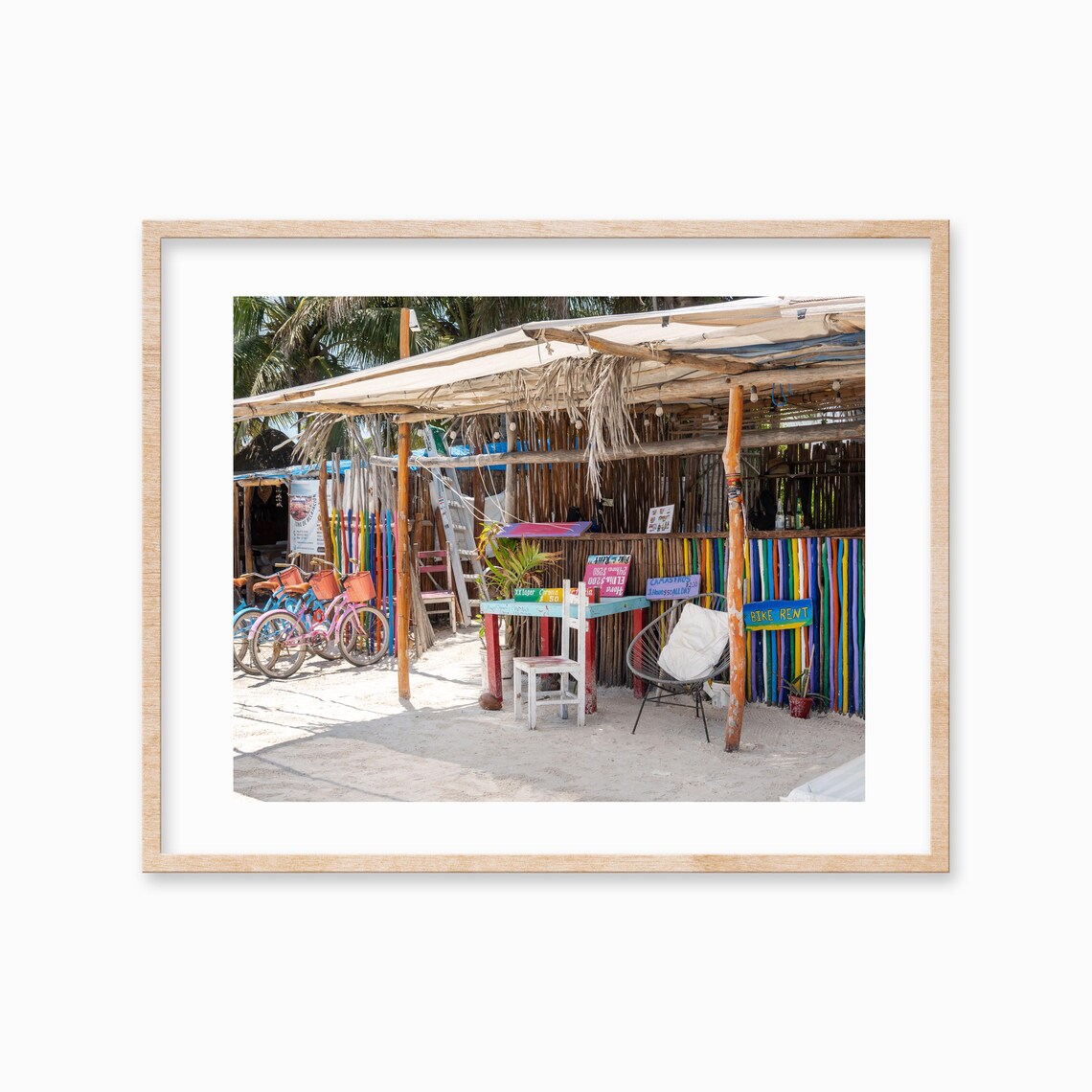 Colorful Beach Shack Bike Rent Rainbow Fence Tropical Photo Poster