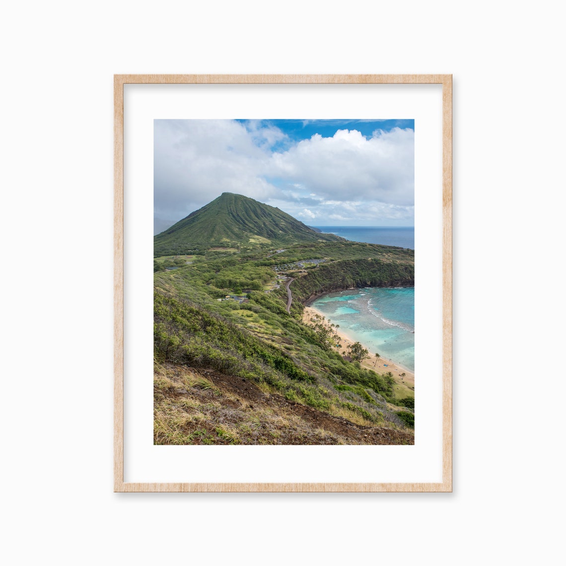Volcanic Crater Mountain Overlooking a Turquoise Beach Bay Poster