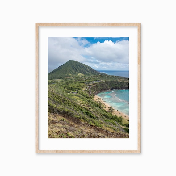 Tropical Surf Wall Art Coastal Palm Print Vintage Hawaii Ocean Photo Beach Wall Decor Hanauma Bay Travel Poster