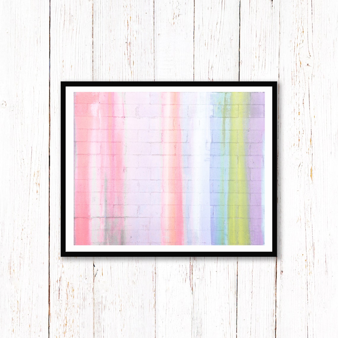 Pastel Rainbow Striped Brick Wall Soft Pink Mint Art Photo Poster - Image 2