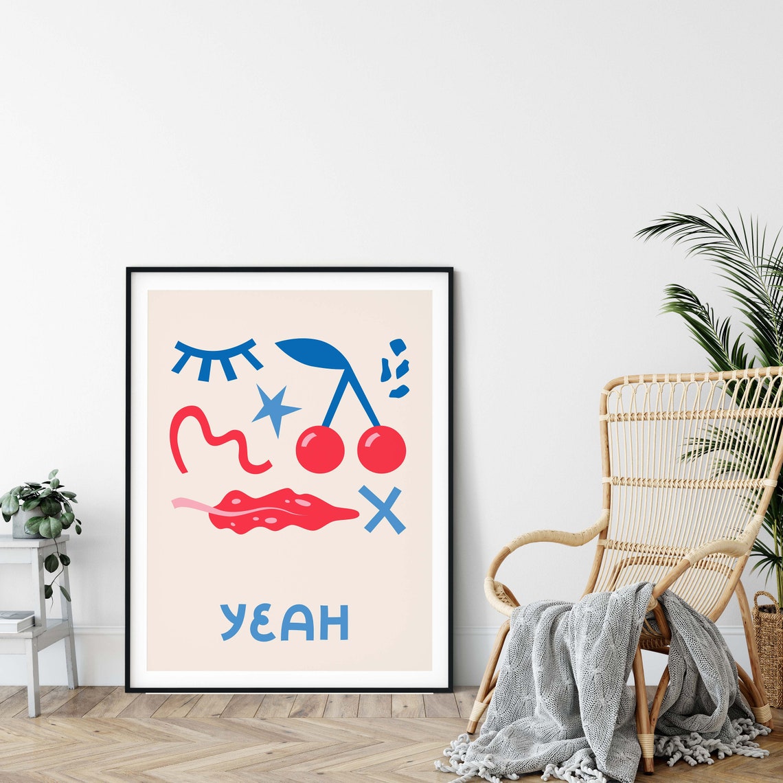 Cherry Red Lips and Cherries Pop Art Face Graphic Yeah Poster - Image 2