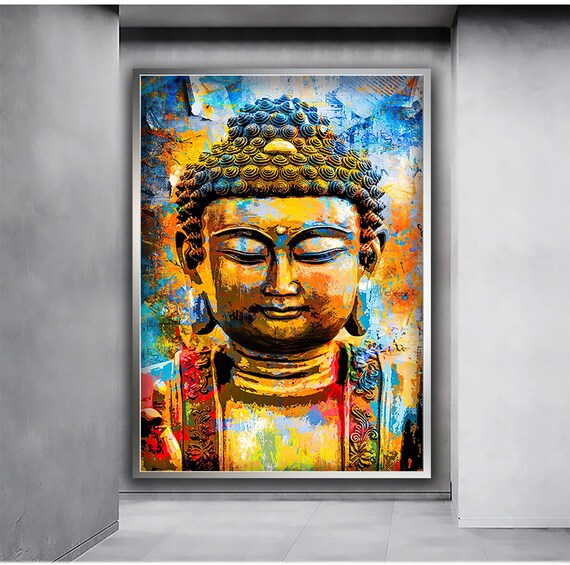 Colorful Buddha Portrait Golden Serene Face Spiritual Zen Meditation Poster