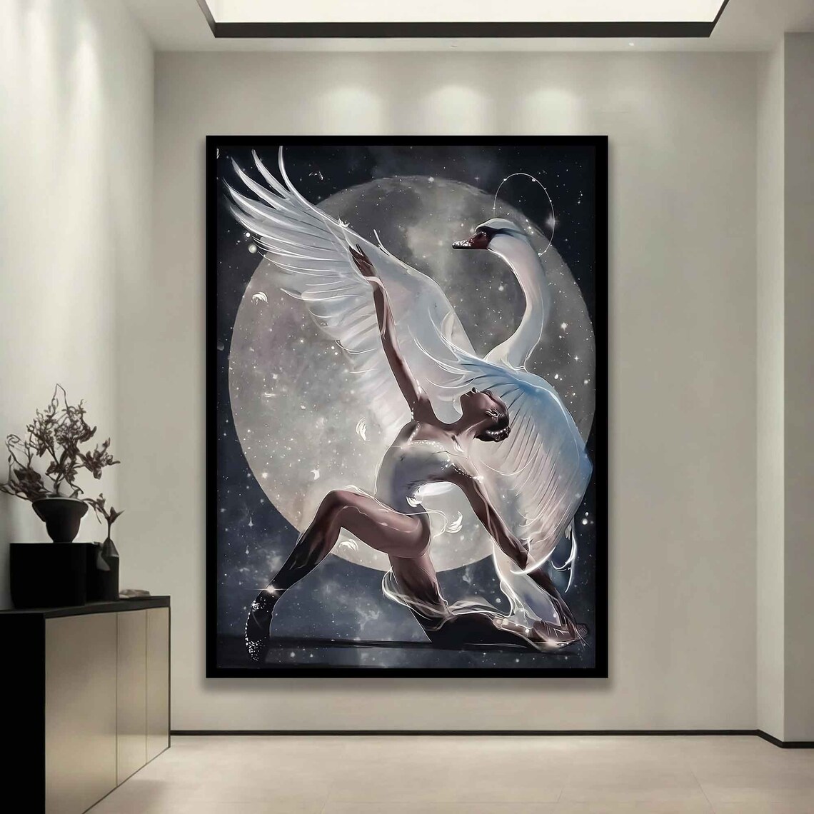 Ballerina Swan Dancer Under Full Moon Night Sky Ballet Art Poster - Image 3