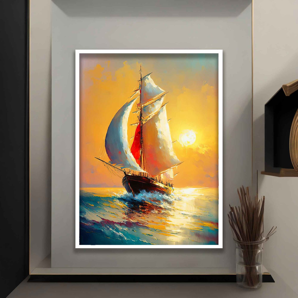 Ship At Sunset Wall Art Ship Poster Boat Poster Ship Painting Ship Print - Image 4