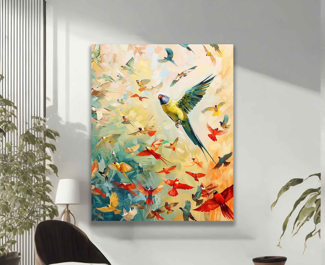 Flying Parrots Colorful Bird Art Print, Decor - Image 2