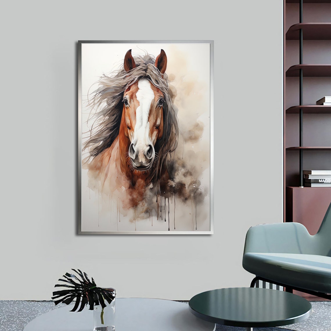 Chestnut Horse Head Watercolor Flowing Mane Elegant Wall Art - Image 4