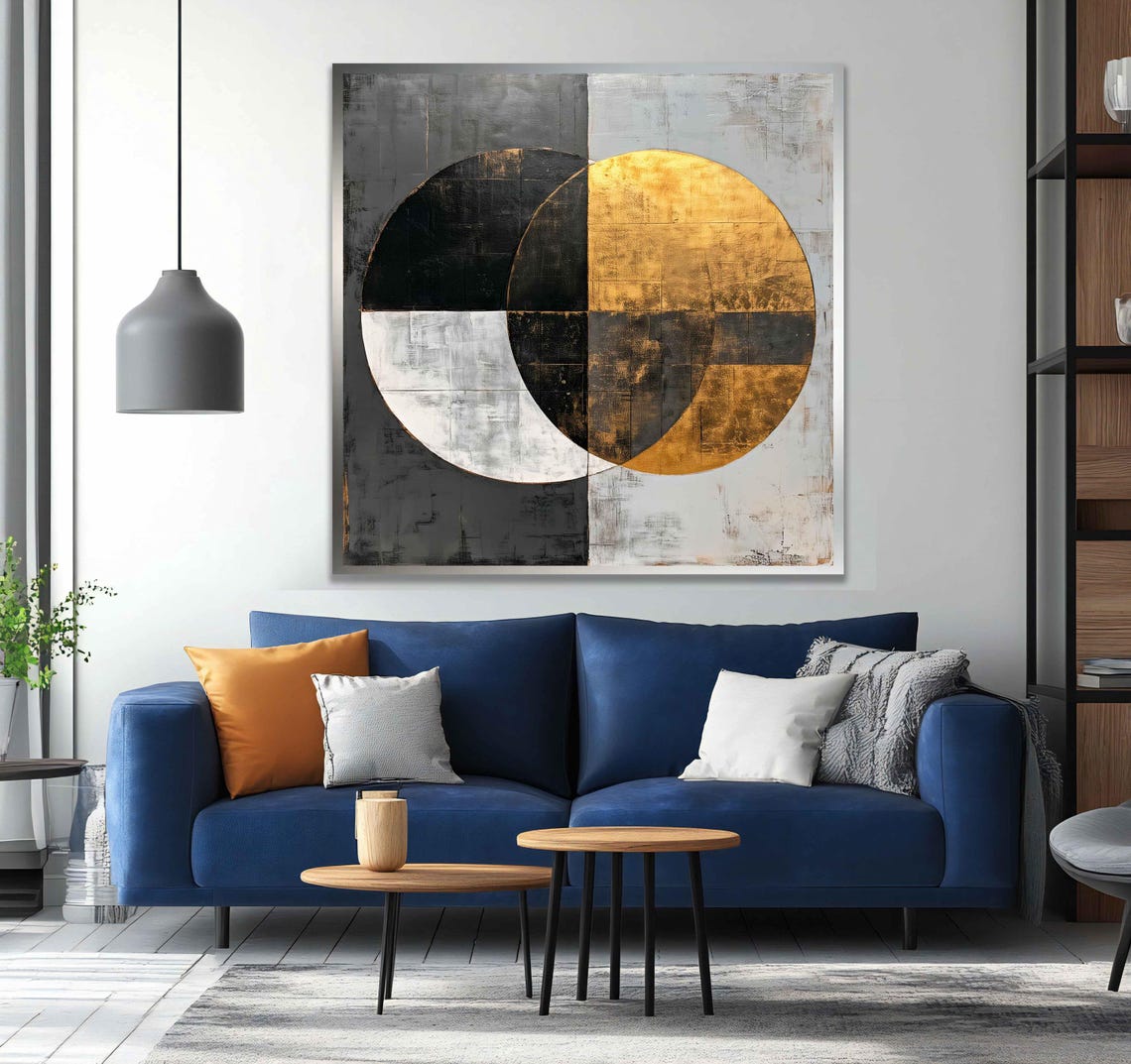 Gold Black Overlapping Circles Geometric Modern Abstract Art Poster - Image 5