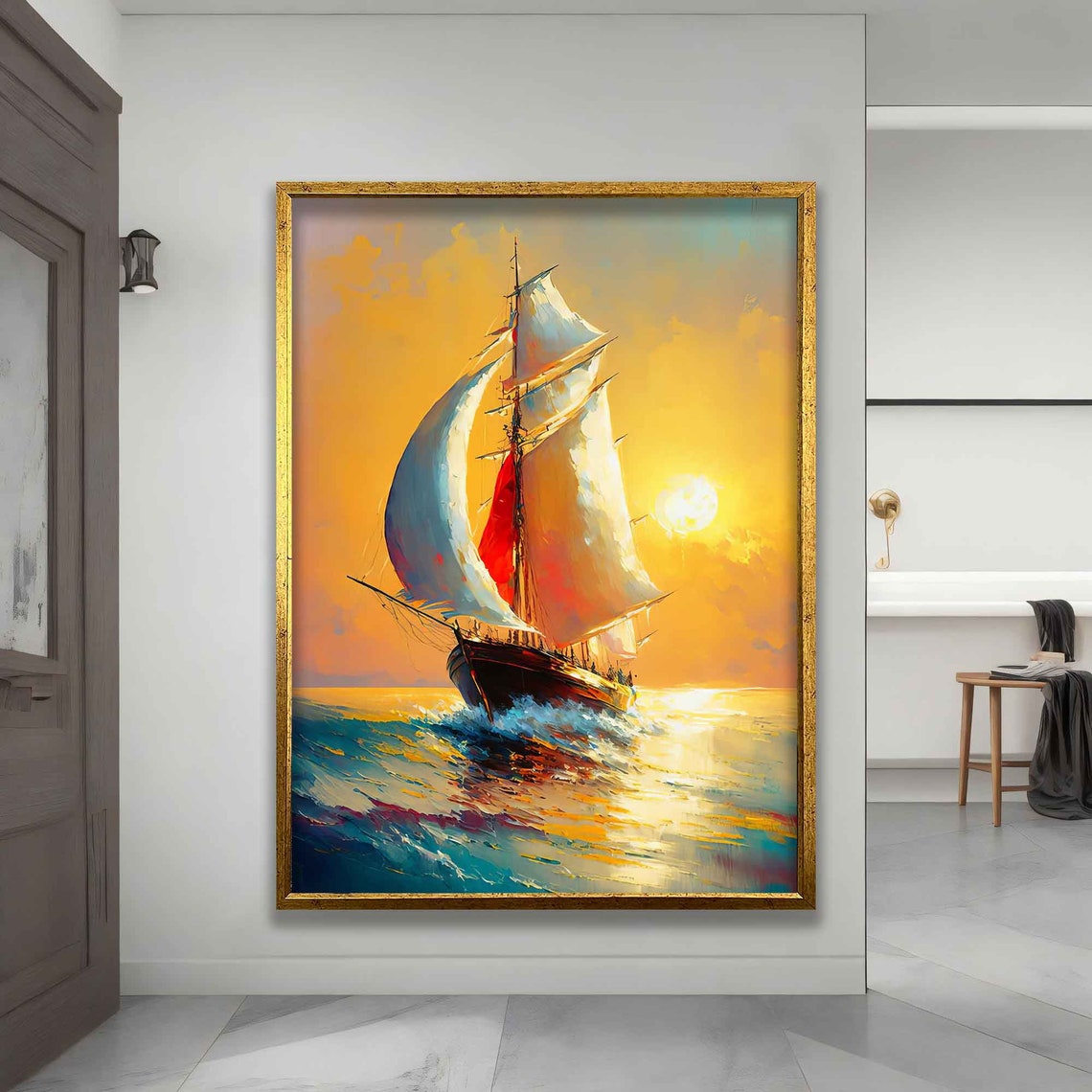 Ship At Sunset Wall Art Ship Poster Boat Poster Ship Painting Ship Print