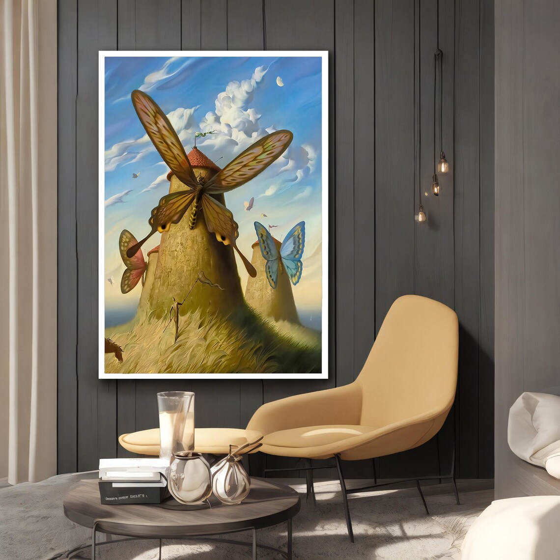 Surrealist Butterfly Wing Windmill Dream Sky Fantasy Landscape Poster - Image 2