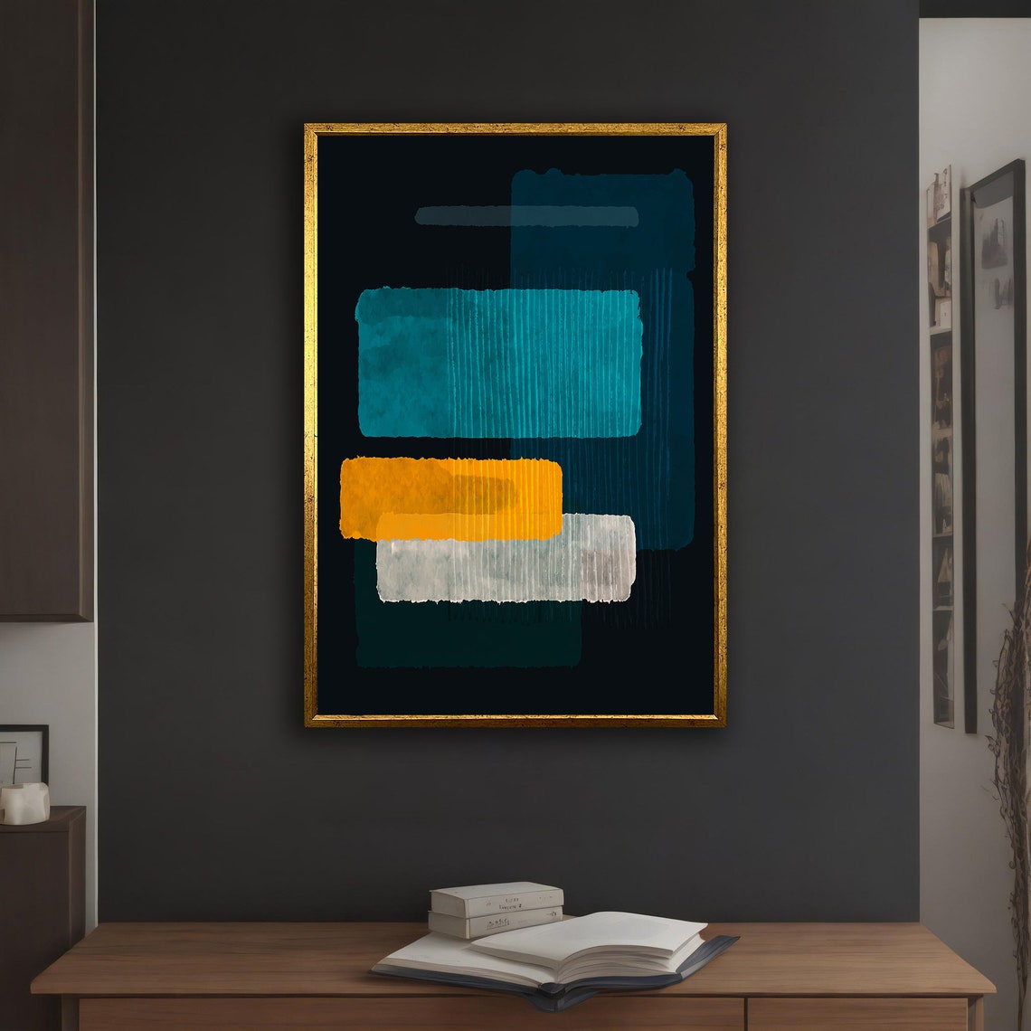 Turquoise Yellow White Brushstroke Abstract Rothko Style Modern Poster - Image 5