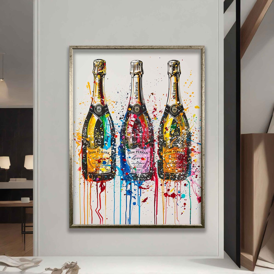 Colorful Champagne Bottles Pop Art Paint Splash Party Celebration Poster - Image 5