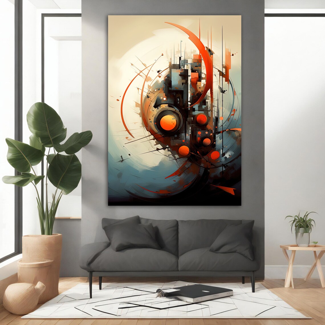 Abstract Futuristic Orange Arcs Circles Modern Geometric Wall Art - Image 5