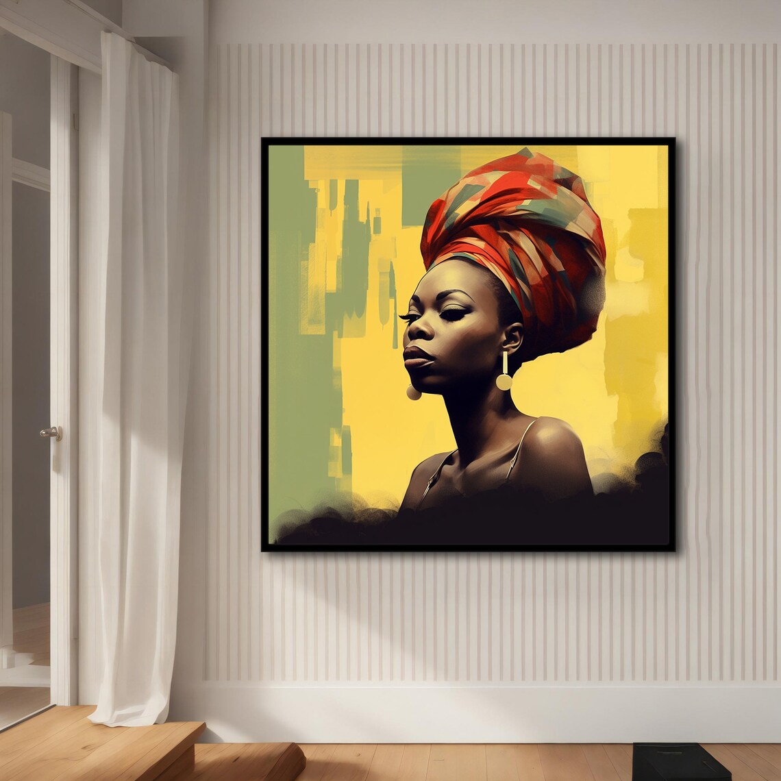 African Woman Red Headwrap Portrait Yellow Background Modern Art Print - Image 3