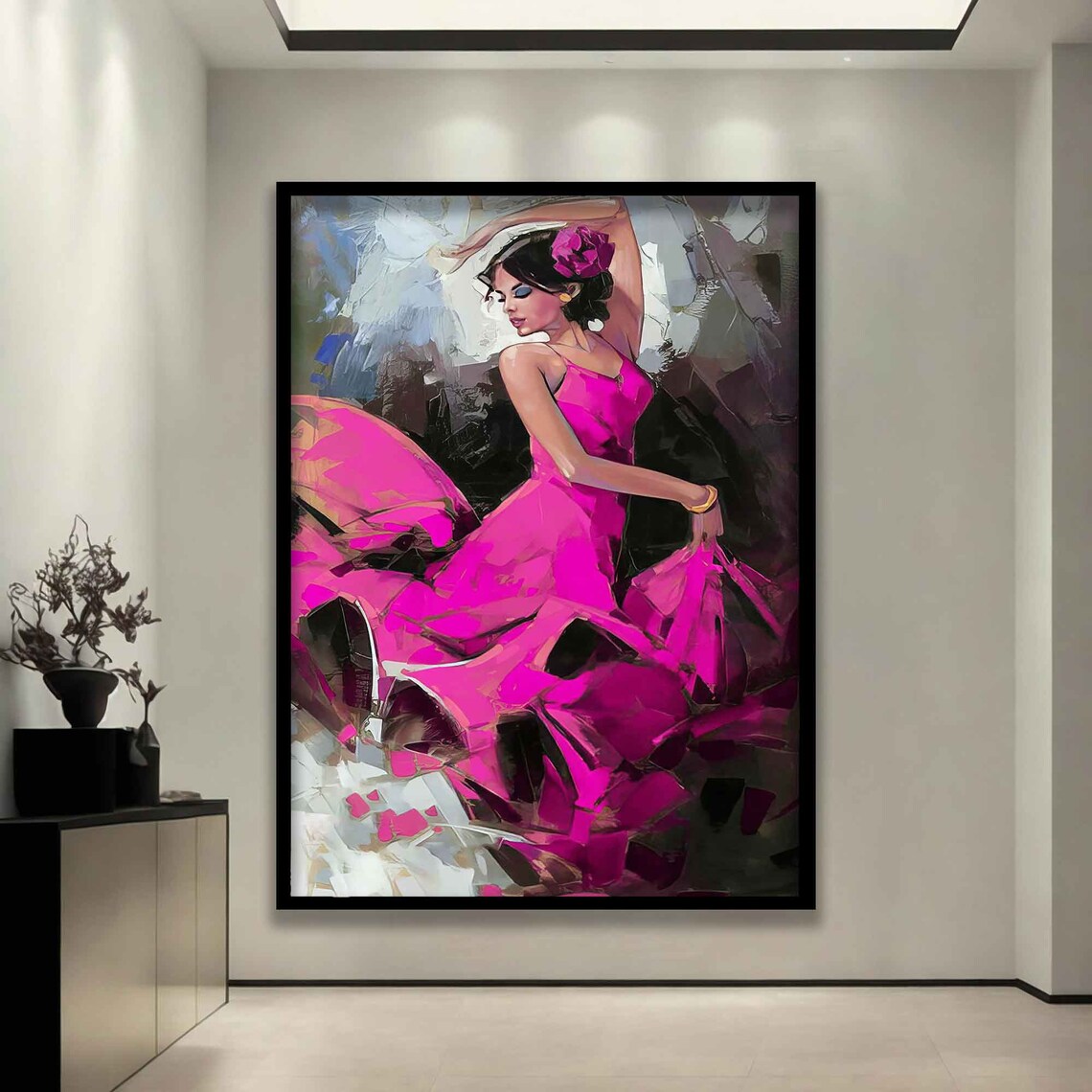 Flamenco Dancer Twirling Magenta Dress Spanish Dance Passionate Wall Art - Image 3
