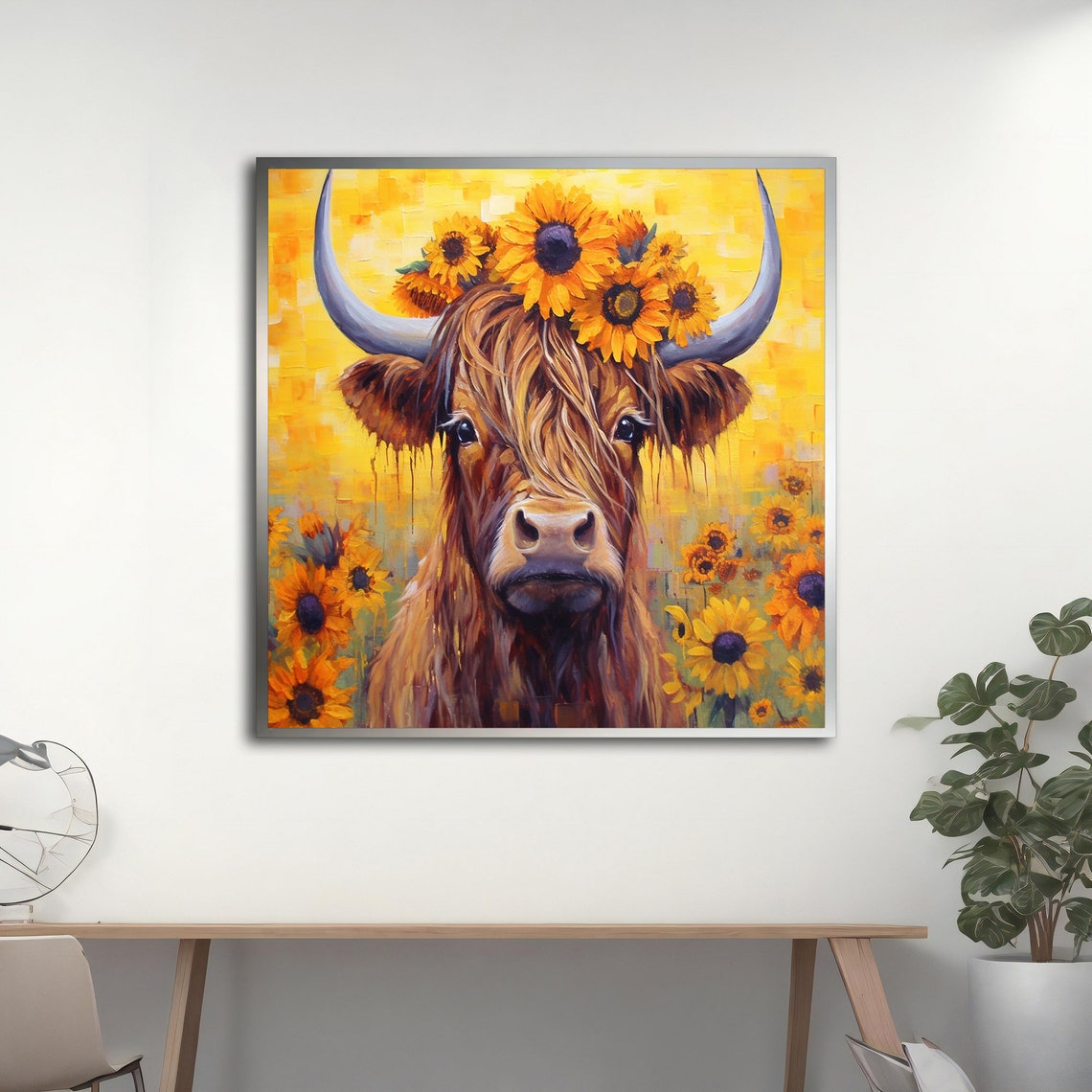 Cow Cow With Sunflowers Painting Bull On Bull Wall Art Bull Print Bull Poster Longhorn Bull Buffalo Poster - Image 4