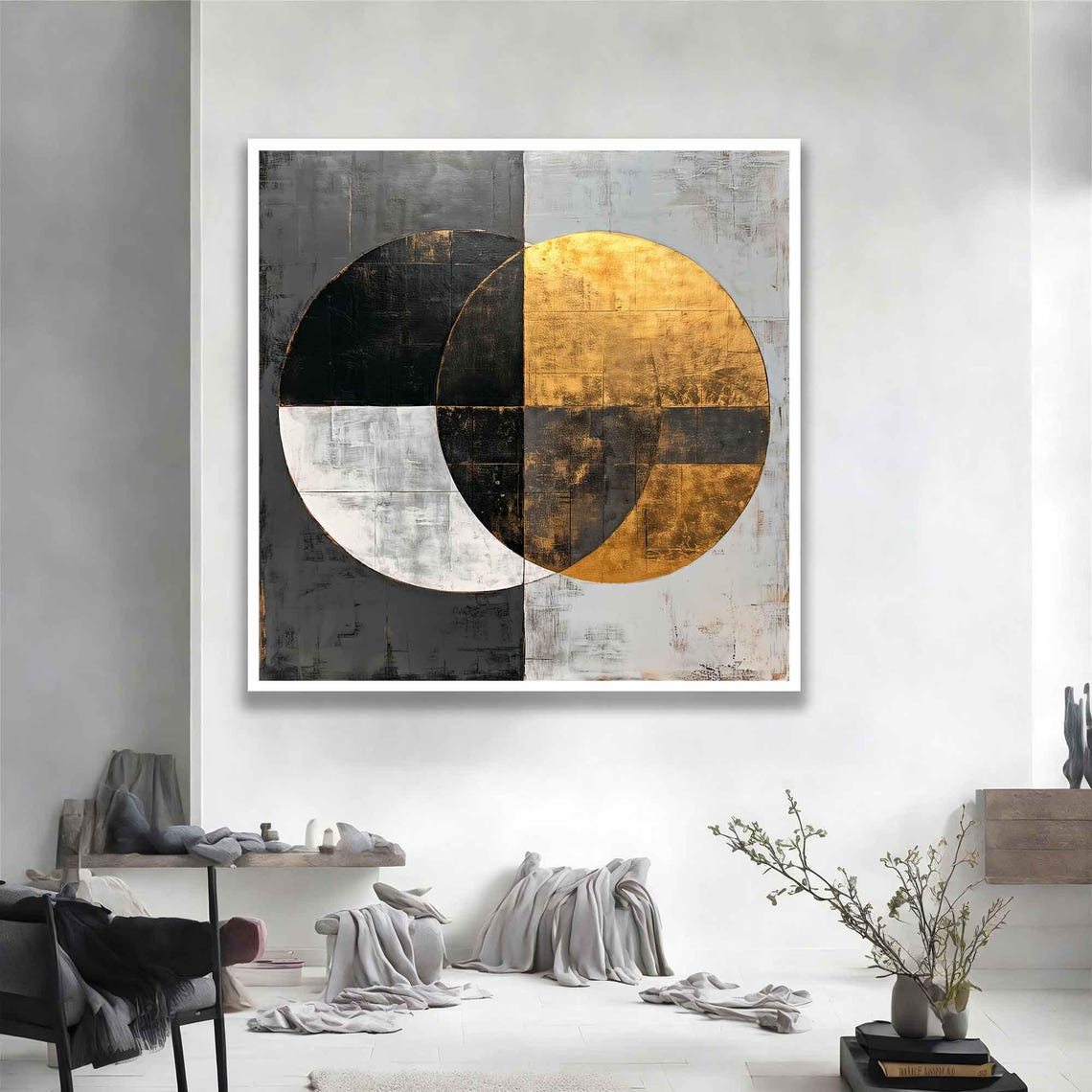 Gold Black Overlapping Circles Geometric Modern Abstract Art Poster - Image 4