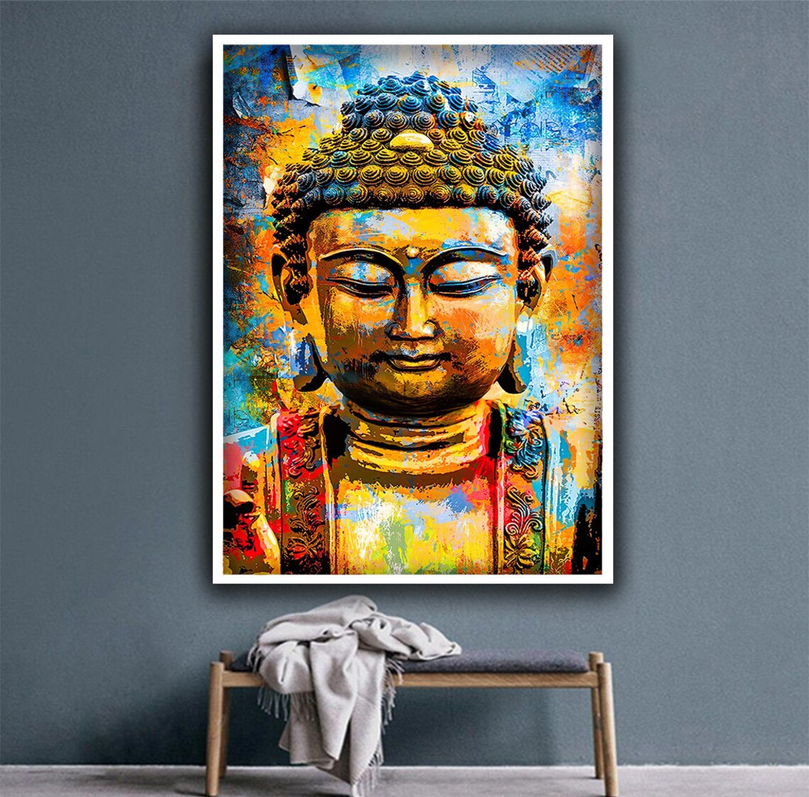 Colorful Buddha Portrait Golden Serene Face Spiritual Zen Meditation Poster - Image 3