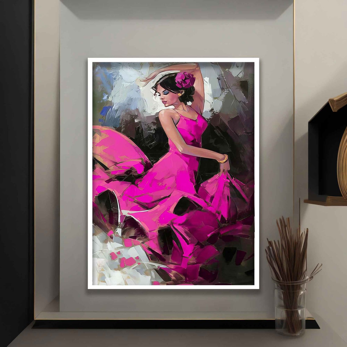 Flamenco Dancing Woman In Pink Dress Painting Dancer Girl Art Salsa Woman Poster Ballerina - Image 5