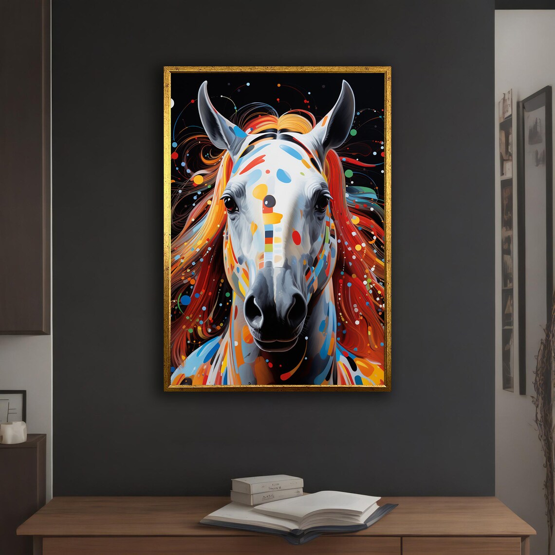 Colorful Horse Portrait Rainbow Paint Splash Fiery Mane Poster - Image 3