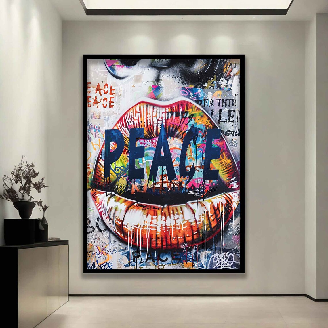 Graffiti Lip With Peace Writing, Street Art - Image 3