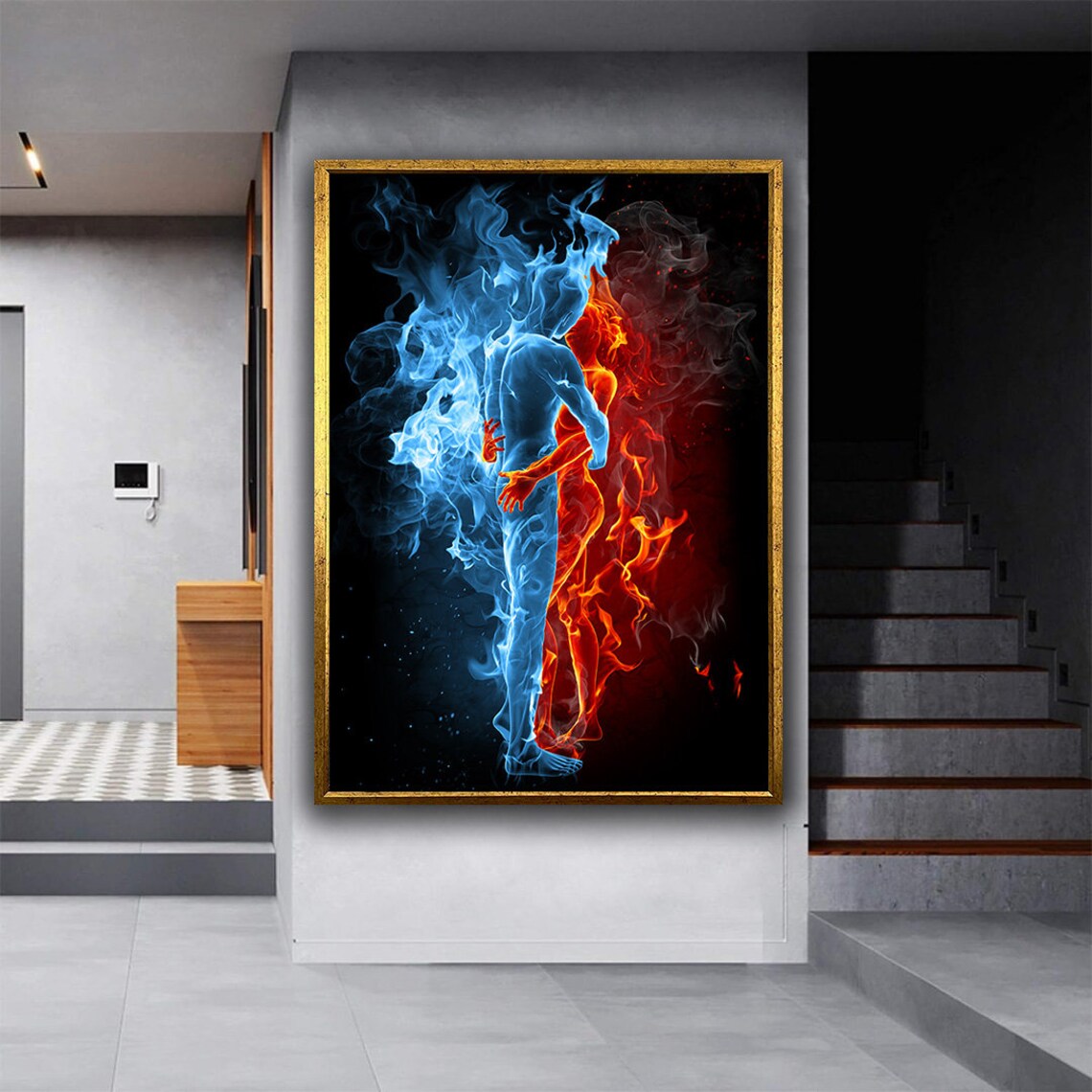 Fire And Water Couple Hugging Love Wall Art Print - Image 3