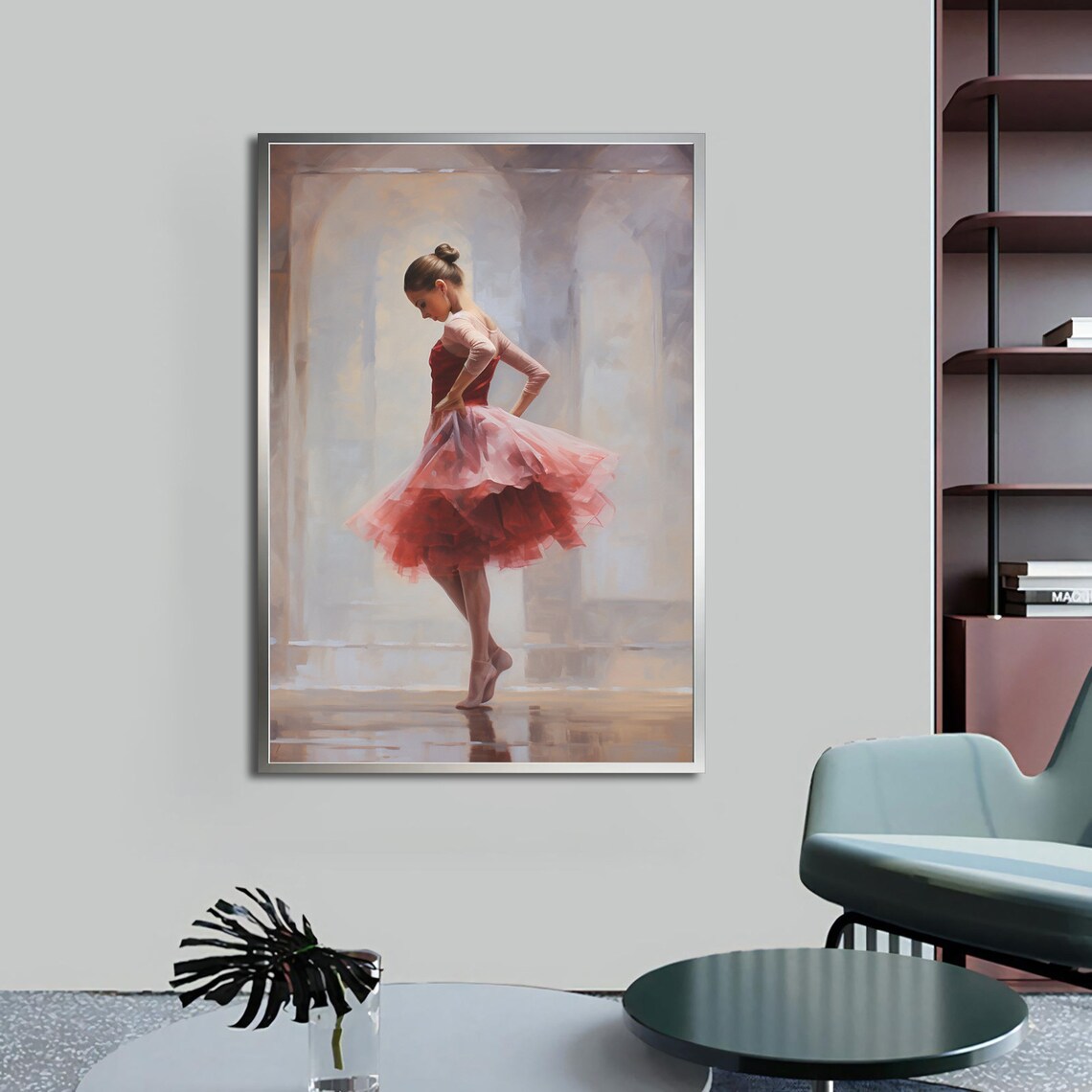 Ballerina Red Tutu Classical Pose Soft Impressionist Dance Painting Poster - Image 4
