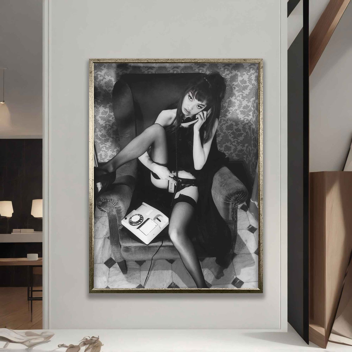 Iconic Woman Talking On The Phone Painting Black And White Old Style Woman Wall Art Woman Poster Famous Woman Art Woman Poster - Image 5