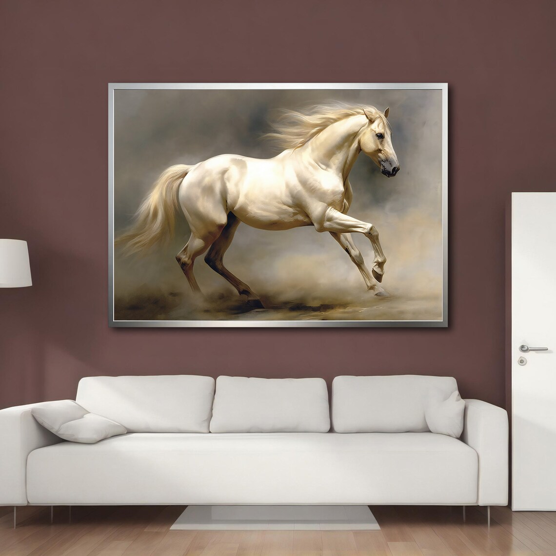 White Horse Galloping Through Golden Mist Dust Majestic Running Poster - Image 4