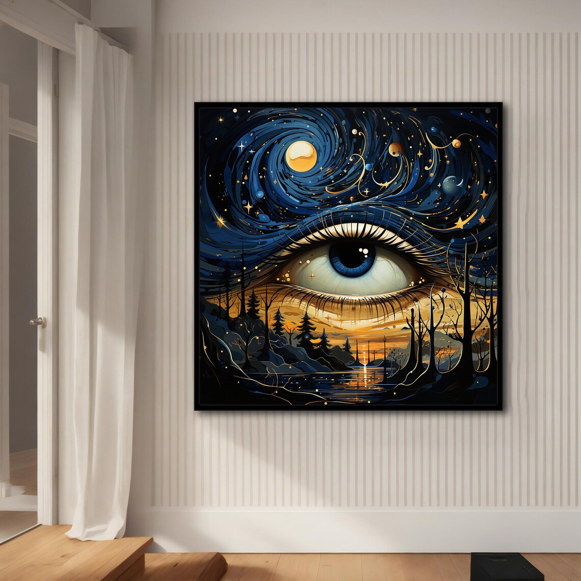 Cosmic Eye Night Sky Stars Forest Lake Surreal Dreamy Galaxy Wall Art - Image 4