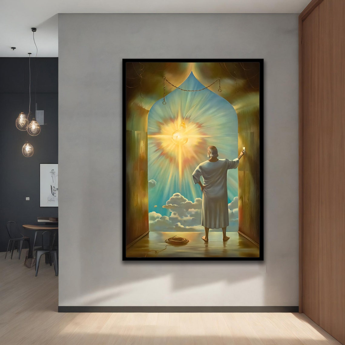 Man Turning Off Giant Sun Light Switch Surreal Magical Wall Art Poster - Image 5