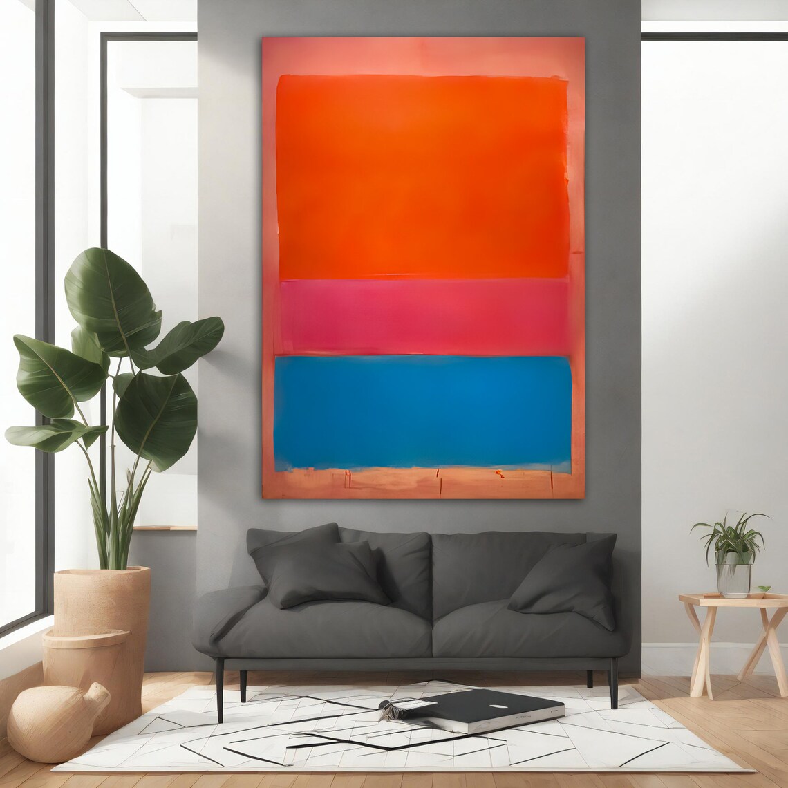Mark Rothko Orange Pink Blue Abstract Colorful Mixed Framed Wall Art For Your Home And Office Modern Minimal Art - Image 3