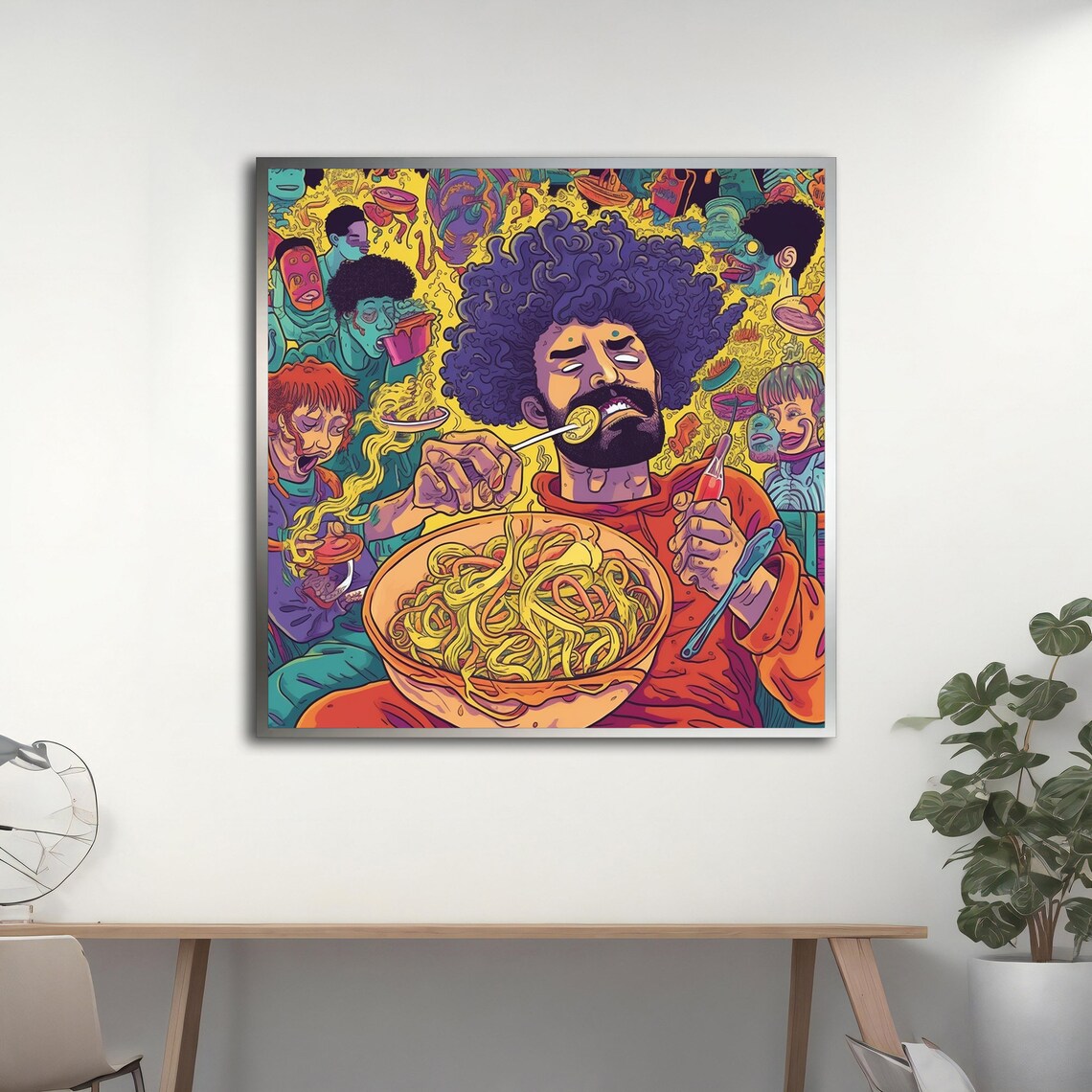 Man Eating Giant Bowl Of Spaghetti Psychedelic Graffiti Pop Art Print - Image 2