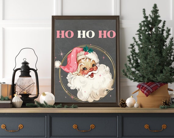 Retro Christmas Wall Art Print Santa Decor Ho Sign Holiday Party Decorations Poster Cute