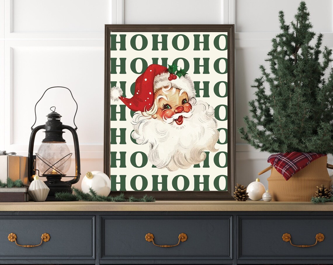 Santa Claus Retro Christmas Poster, Winter Holiday Art