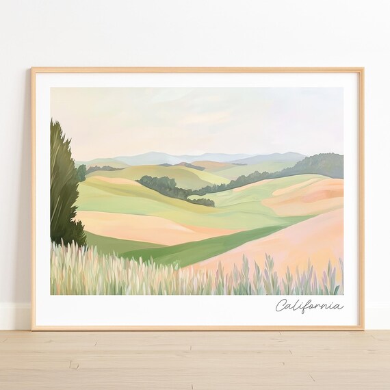 California Rolling Hills Pastel Landscape Countryside Art Print