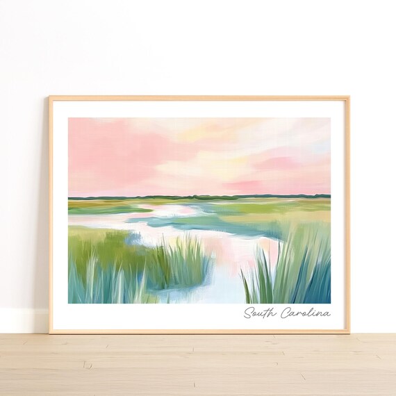 South Carolina Salt Marsh Pastel Sunrise Landscape Painting Art Poster