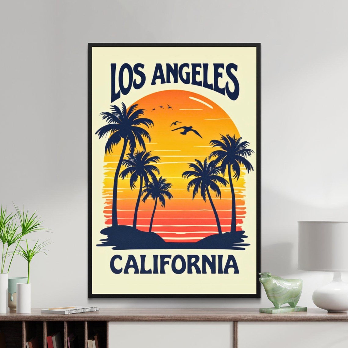 Los Angeles California Palm Trees Sunset Retro Beach Scene Poster