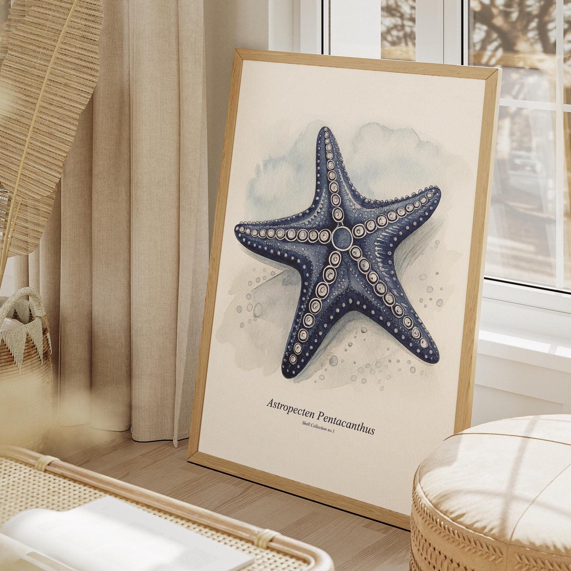Watercolor Seashell Art Print, Coastal Antique Sketch