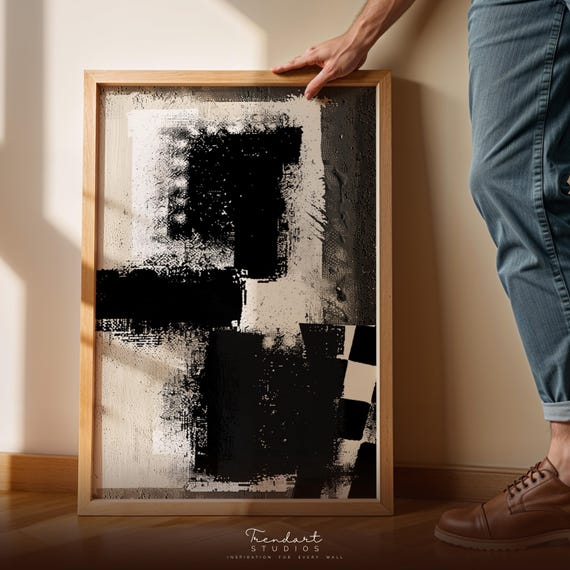Minimalist Wall Art Black And White Abstract Print Modern Industrial Decor Da00082