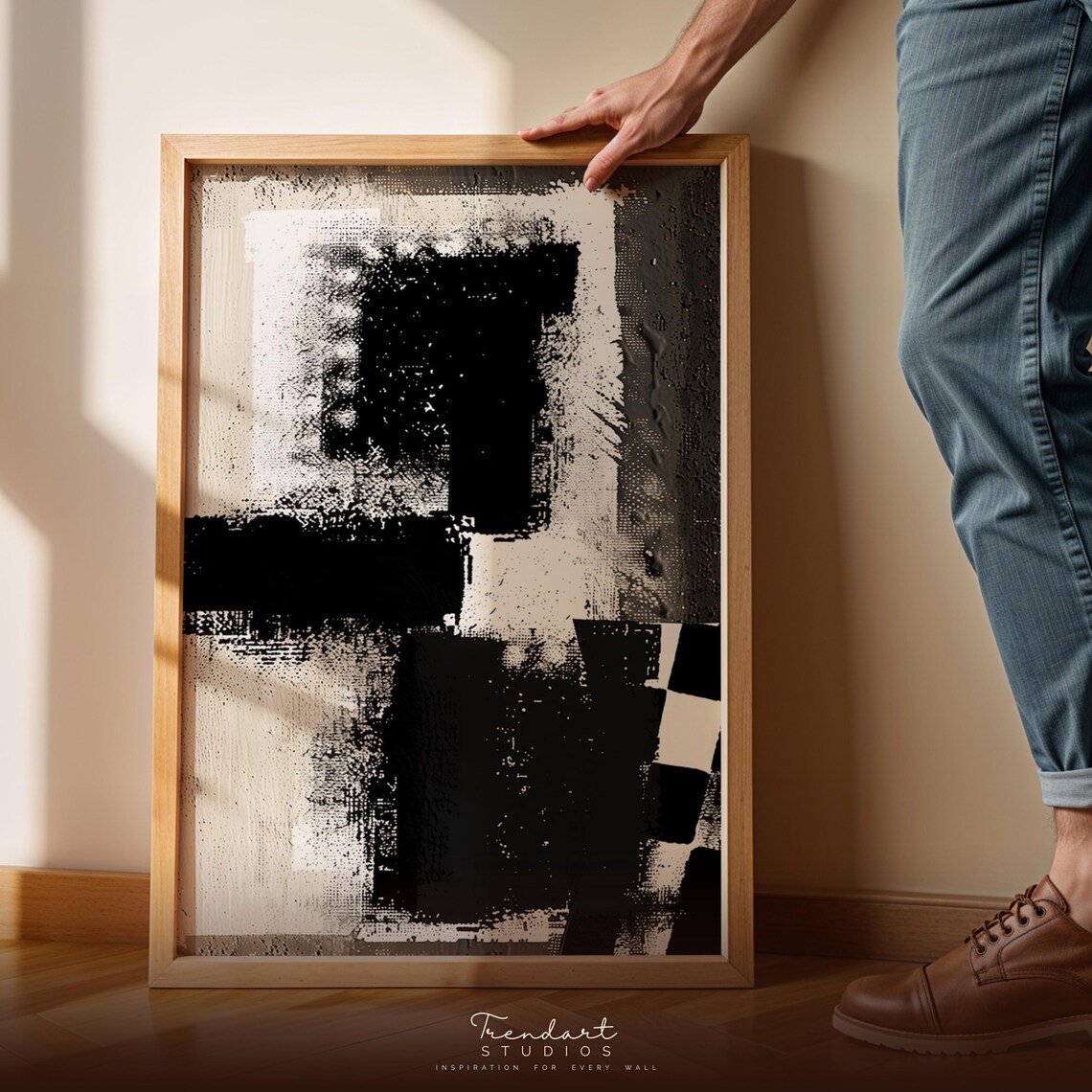 Minimalist Wall Art Black And White Abstract Print Modern Industrial Decor Da00082