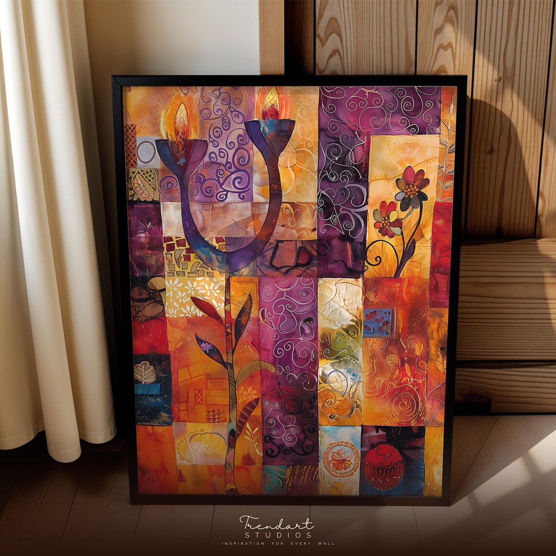 Patchwork Candle Holder Quilt Style Mosaic Colorful Amber Art Poster