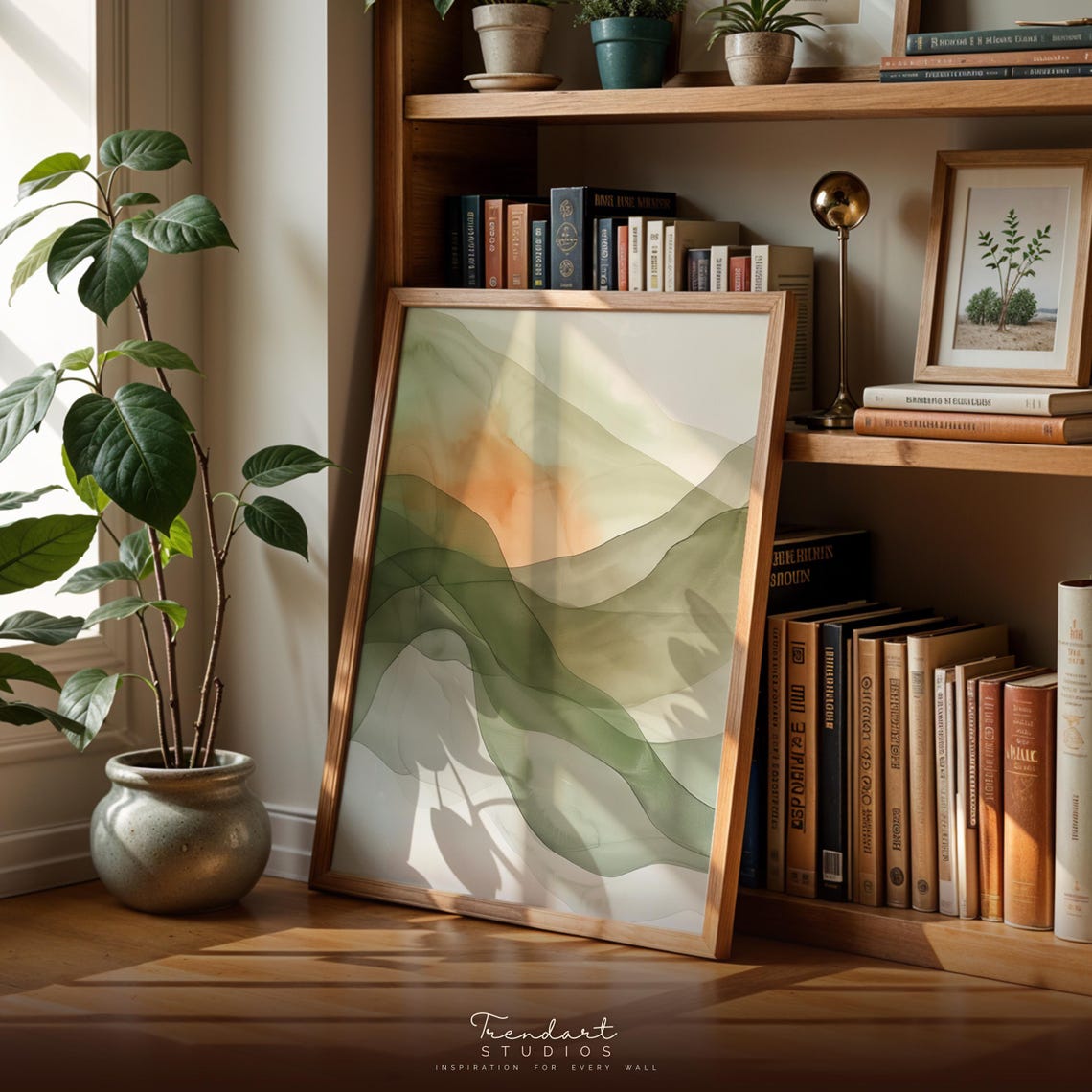 Soft Green and Peach Watercolor Waves Pastel Abstract Poster