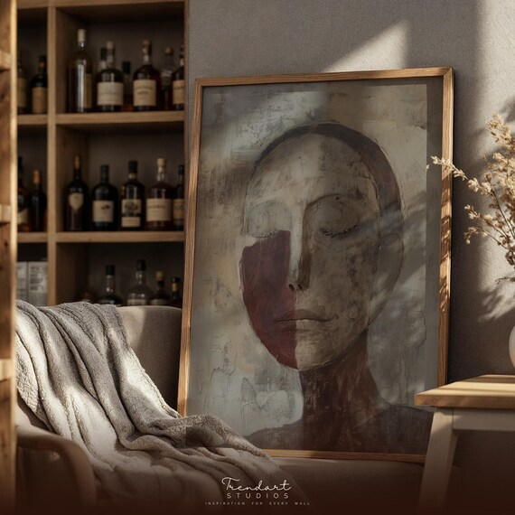Abstract Face Art Wabi Sabi Wall Textured Neutral Home Decor Da00080