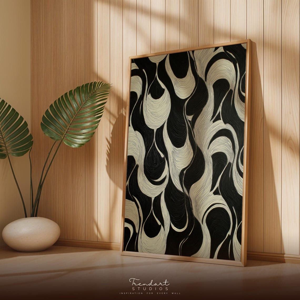 Black and White Flowing Lines Abstract Modern Minimalist Art Poster
