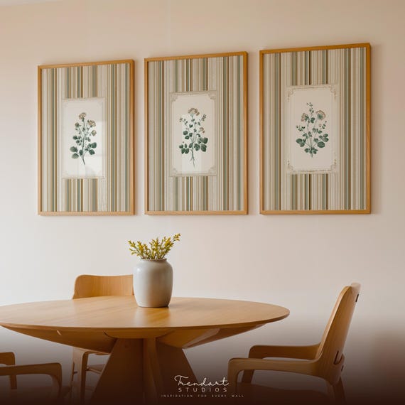 French Country Vintage Botanical Art Print Set of 3
