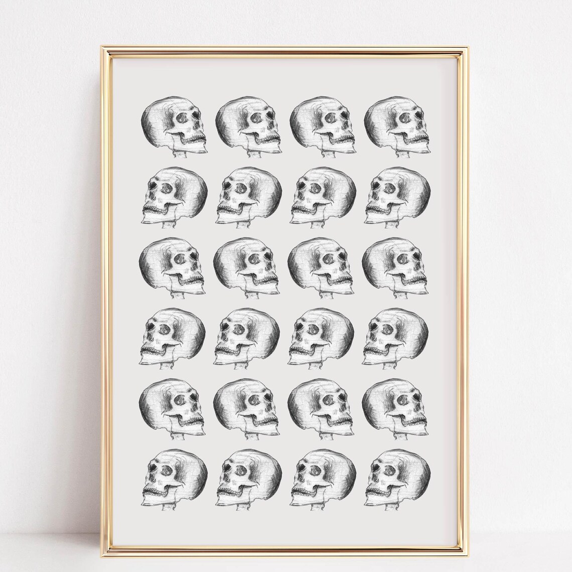 Vintage Skull Studies Grid Spooky Halloween Sketch Art Poster